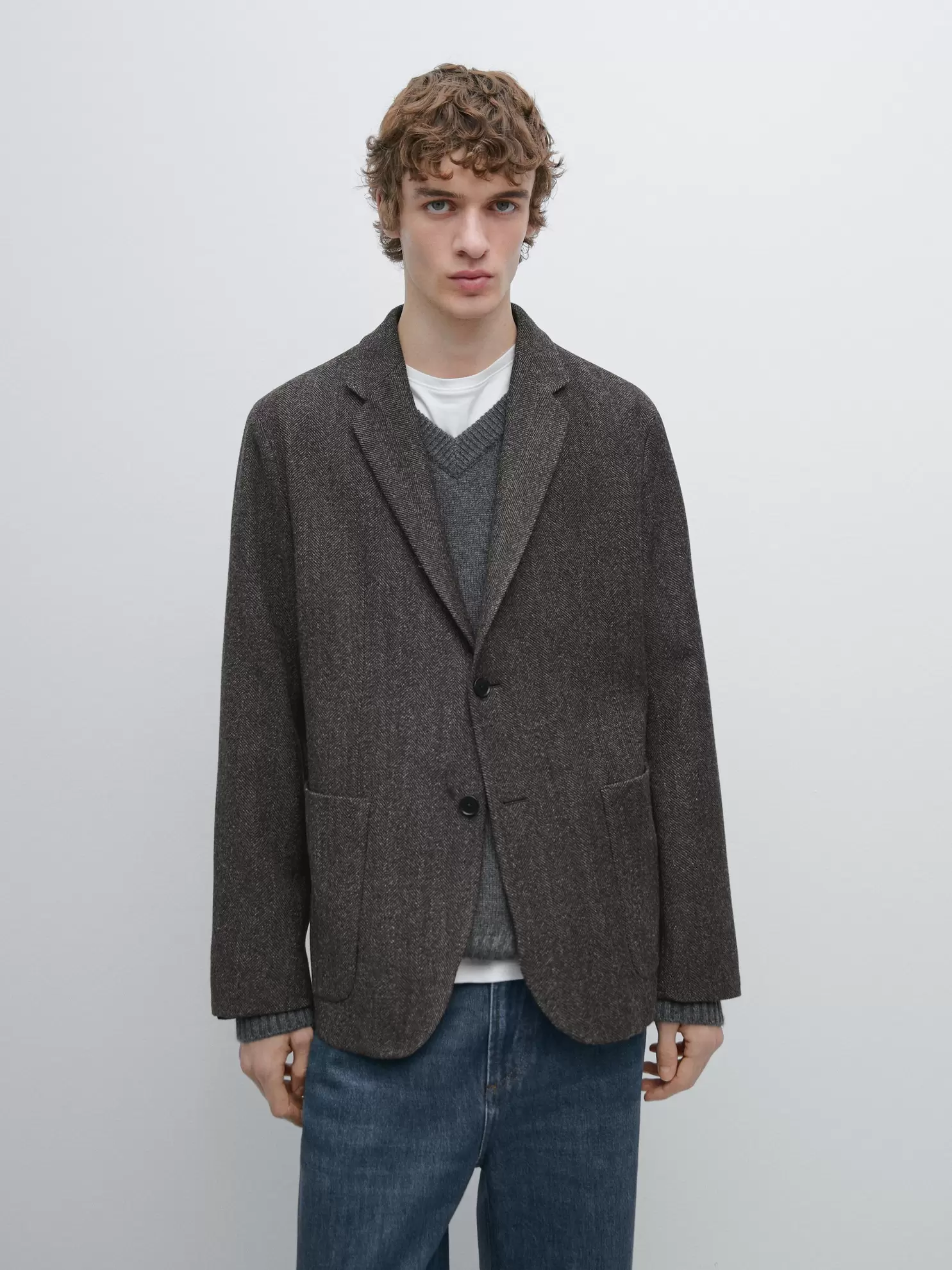 Balıksırtı yün karışımlı blazer