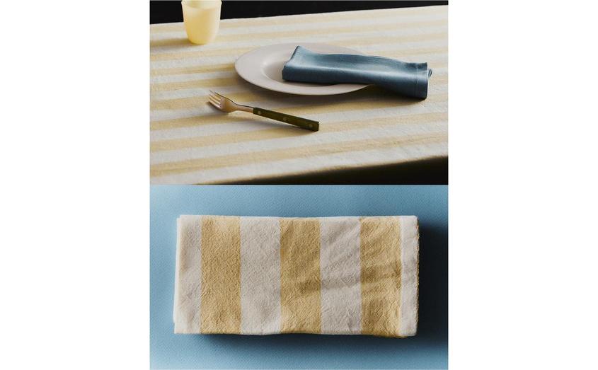 ÇİZGİLİ MASA ÖRTÜSÜ VE ÇATAL BIÇAK TAKIMI