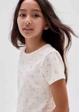 Kız Çocuk | Kids Ribbed Bisiklet Yaka T-Shirt