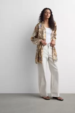 Simply Iconic Leopar Desenli Viskoz Saten Kimono