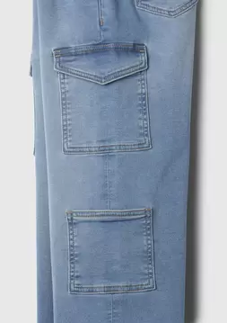 Kız Çocuk | High Rise Wide-Leg Kargo Pull-On Jean Pantolon