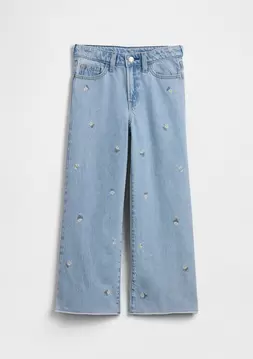 Kız Çocuk | High Rise Papatya İşlemeli Wide-Leg Jean Pantolon