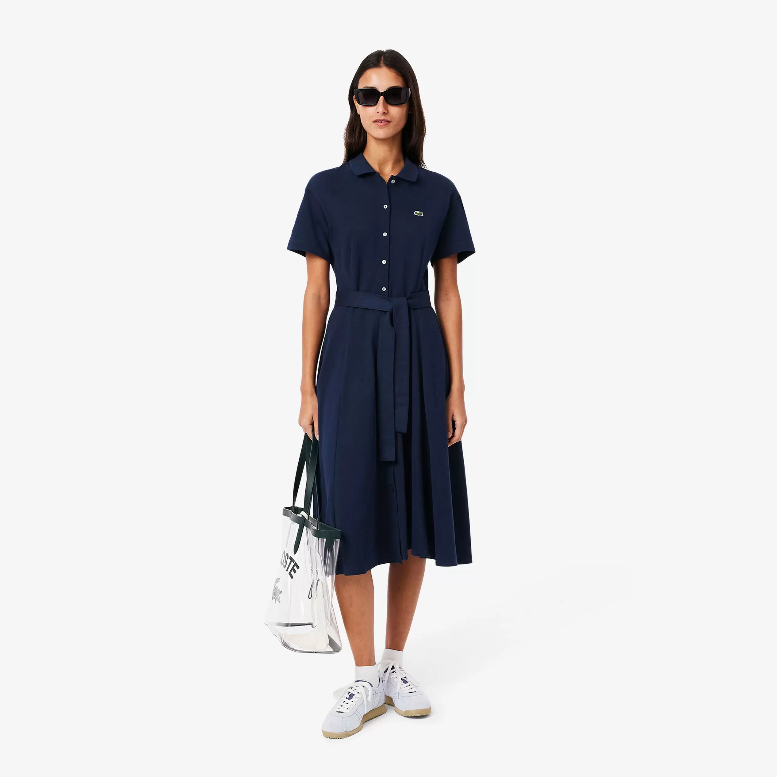 Kadın Flare Fit Kısa Kollu Polo Yaka Lacivert Elbise