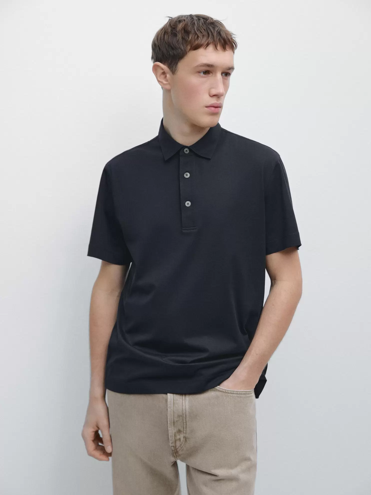 Pamuk karışımlı kısa kollu polo yaka t-shirt