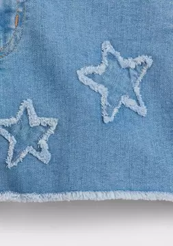Kız Çocuk | High Rise İşlemeli Denim Şort