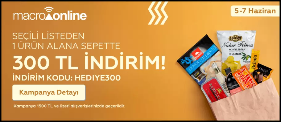5 - 7 Haziran Sepete Seçili Listeden Ürün Alımınızda 300 TL İndirim!