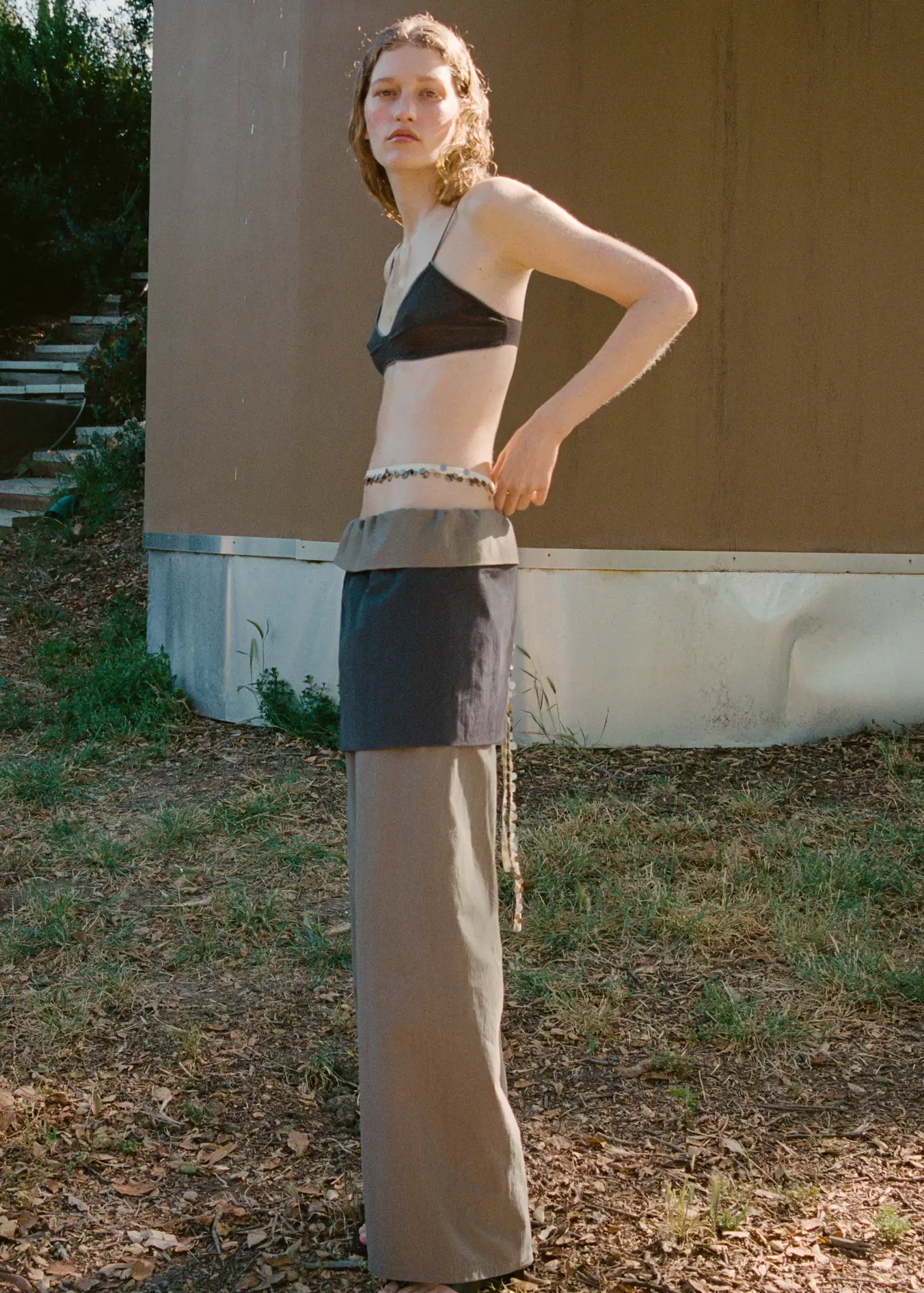 Tie-waist overlay trousers