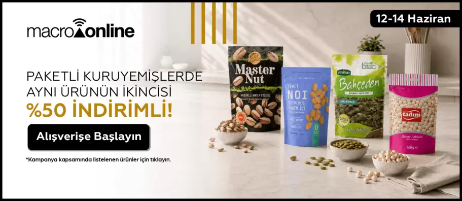 12 - 14 Haziran Paketli Kuruyemişlerde Aynı 2. Ürün %50 İndirimli!
