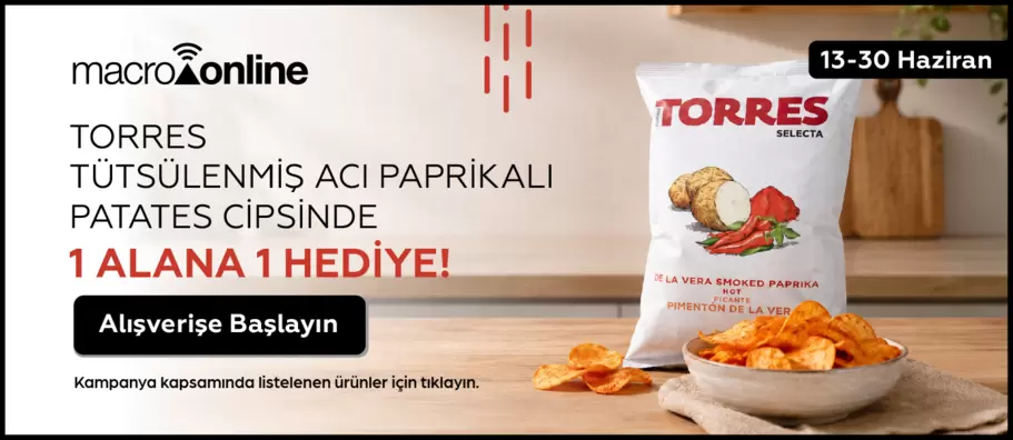 13 - 30 Haziran Torres Tütsülenmiş Acı Paprikalı Patates Cipsinde 1 Alana 1 Hediye!