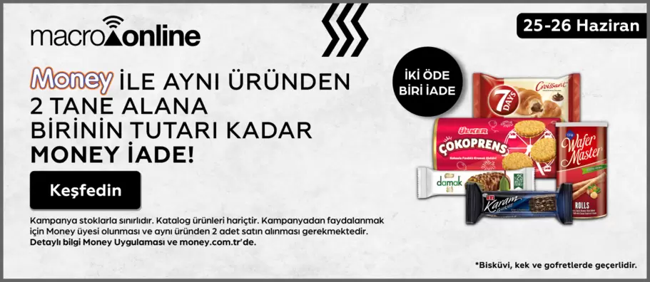 25 - 26 Haziran Bisküvi, Kek, Gofretlerde İki Öde Biri Tutarında Money İade!