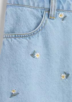 Kız Çocuk | İşlemeli Denim Etek