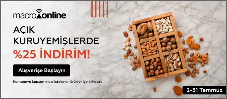 2 - 31 Temmuz Dökme Kuru Yemişlerde %25 İndirim!
