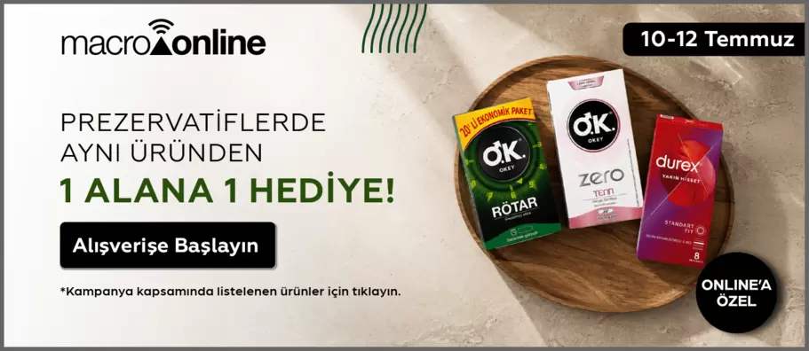 10 - 12 Temmuz Prezervatiflerde Aynı Üründen 1 Alana 1 Hediye!