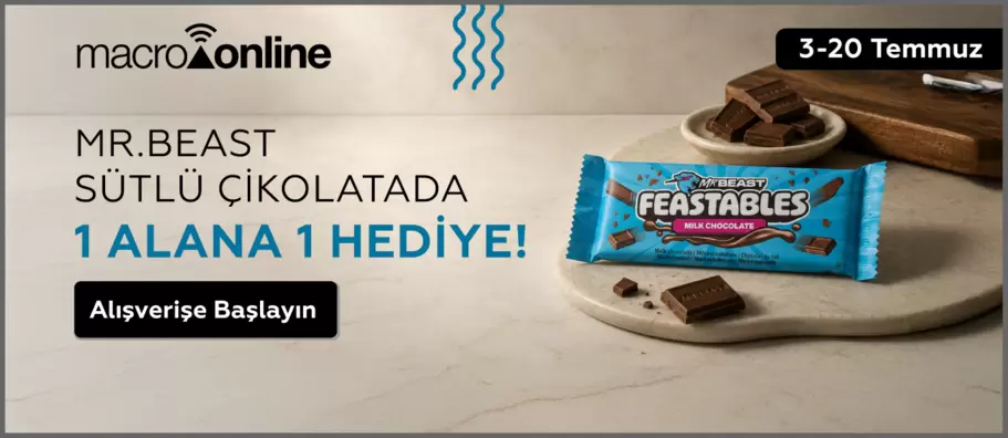 3 - 20 Temmuz Mr. Beast Sütlü Çikolata 60 g 2 Alın 1 Ödeyin!