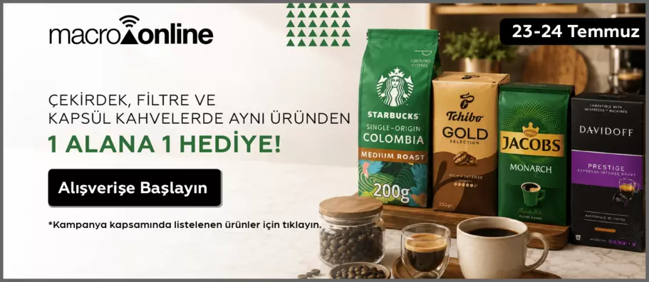 23 - 24 Temmuz Çekirdek, Filtre ve Kapsül Kahvelerde Aynı Üründen 1 Alana 1 Hediye!