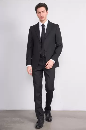 9176 Erkek Kırlangıç Yaka Slim Fit Takım Elbise Siyah