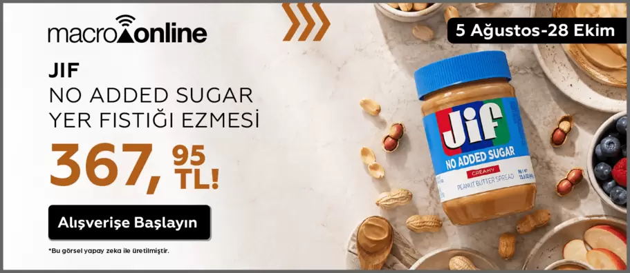 5 Ağustos - 28 Ekim Jif No Added Sugar Yer Fıstığı Ezmesi 440 G 367,95 TL!