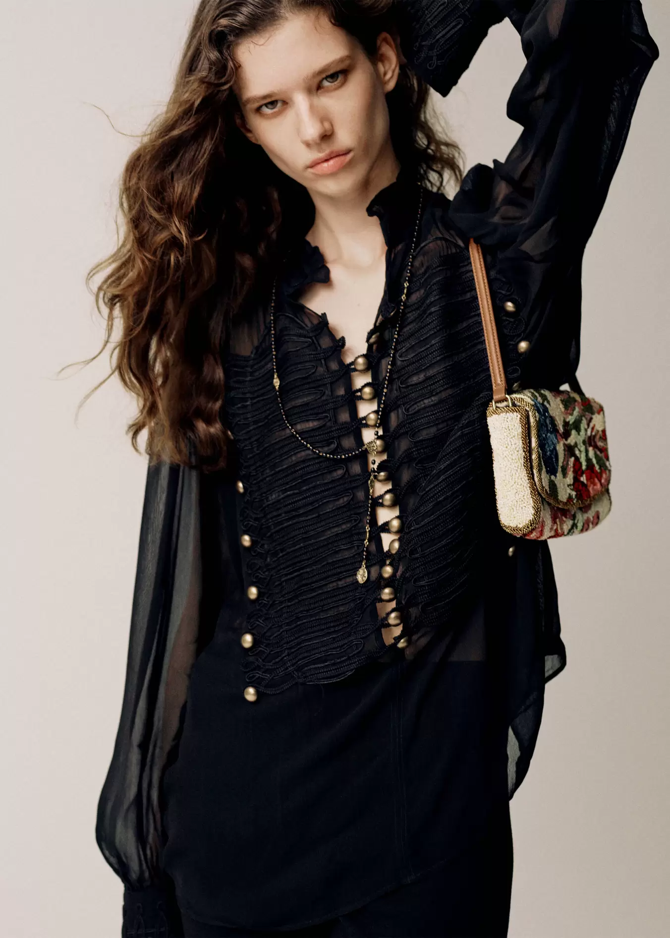 Chiffon blouse with frog closures