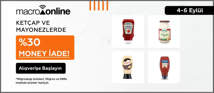 4 - 6 Eylül Ketçap Ve Mayonezlerde %30 Money İade!