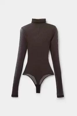 Yüksek Yaka Tül Bodysuit