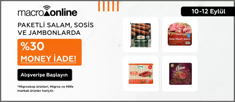 10 - 12 Eylül Paketli Salam, Sosis Ve Jambonlarda %30 Money İade!