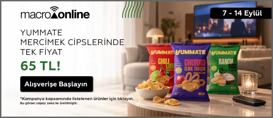 7 - 14 Eylül Yummate Markalı Mercimek Cipslerinde Tek Fiyat 65 TL!
