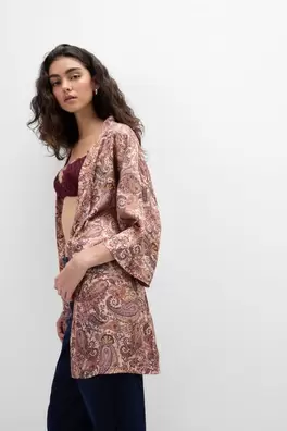 Elevate Your Day Desenli Viskoz Saten Kimono
