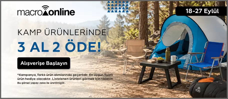 18 - 27 Eylül Kamp Ürünlerinde 3 Al 2 Öde!