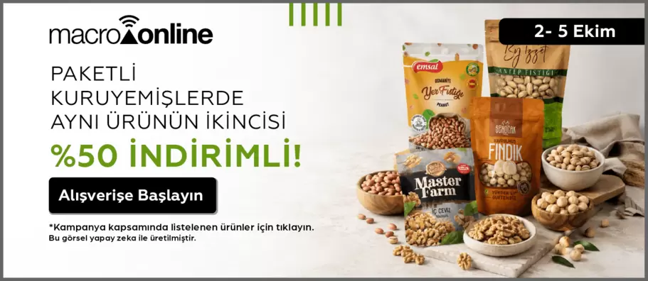 2 - 5 Ekim Paketli Kuruyemişlerde Aynı 2. Ürün %50 İndirimli!