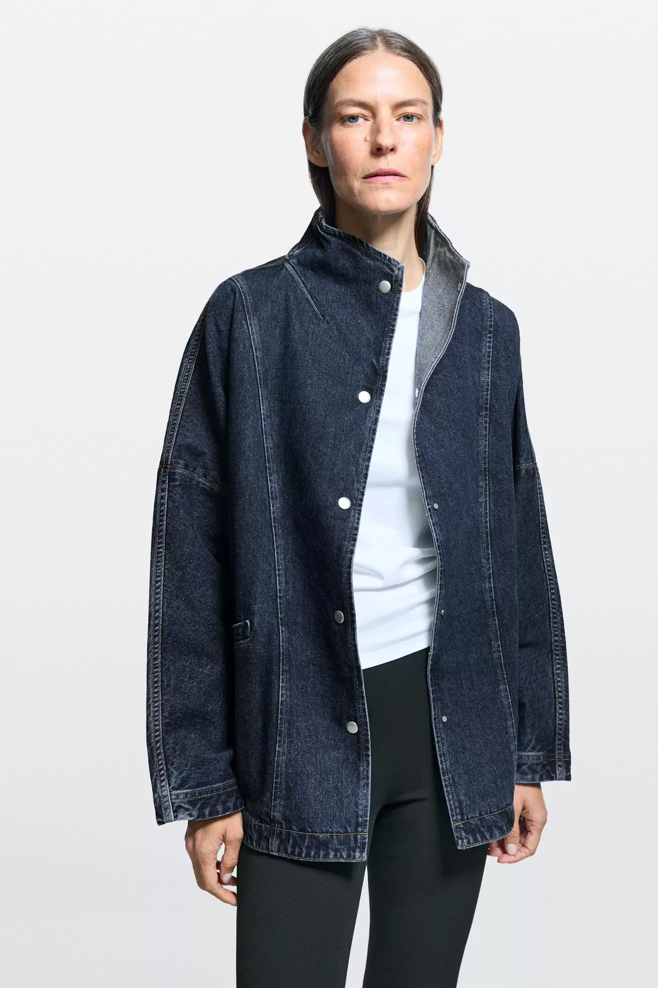 %100 pamuklu dik yaka denim ceket