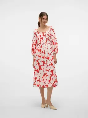 Vero Moda VMDICTHE Midikleid - Fiery Red - 10323625