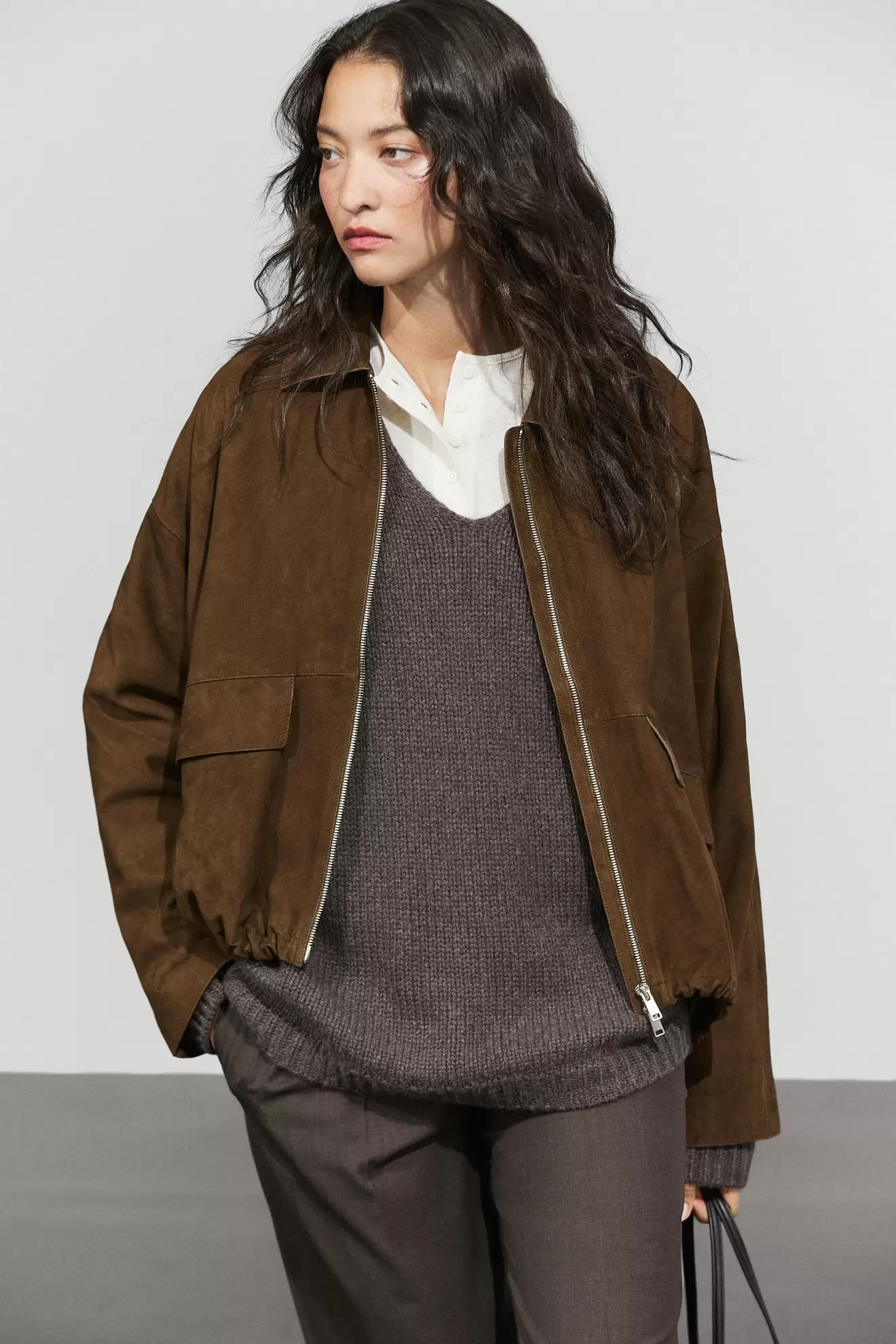 Oversize süet deri bomber ceket