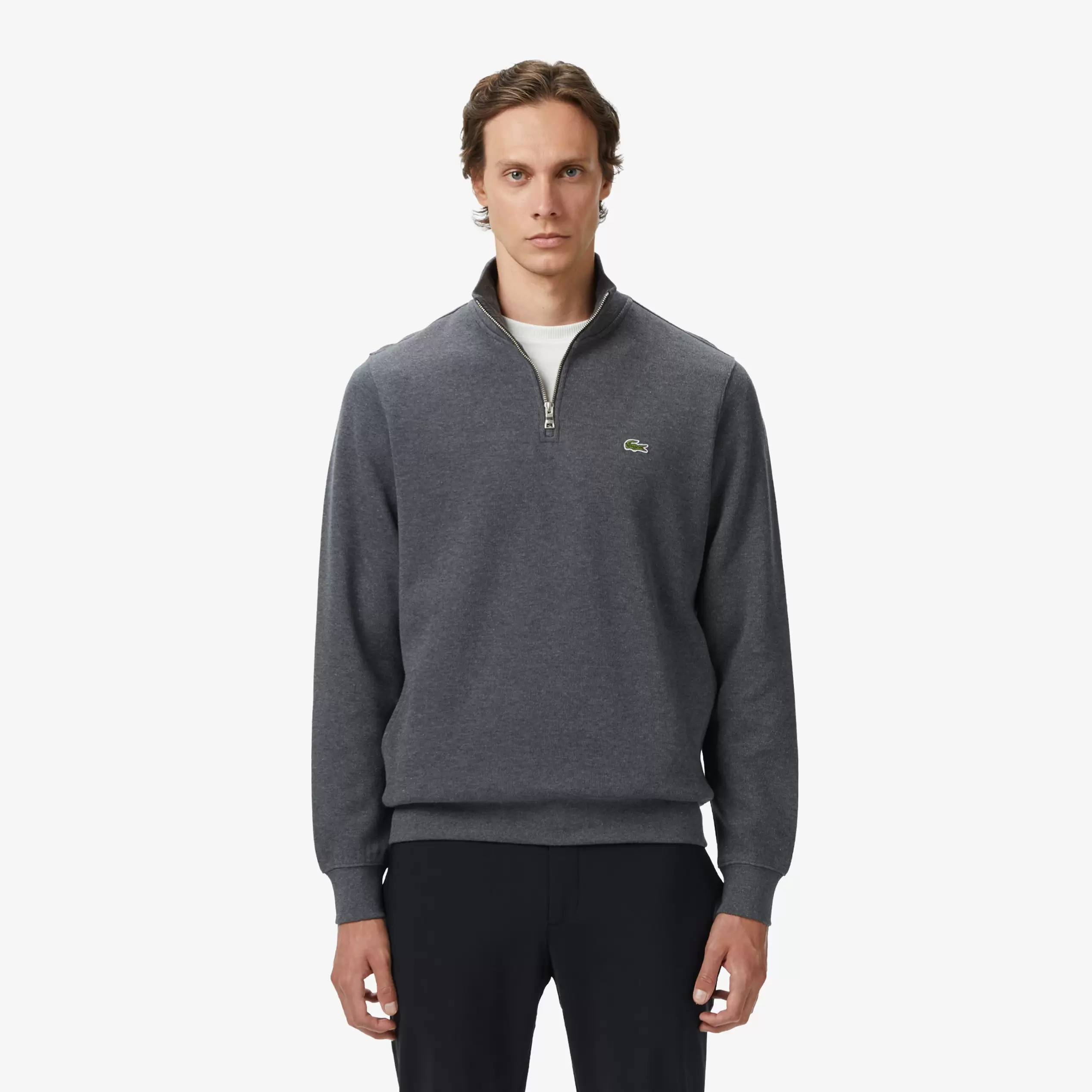Erkek Classic Fit Yarım Fermuarlı Gri Sweatshirt