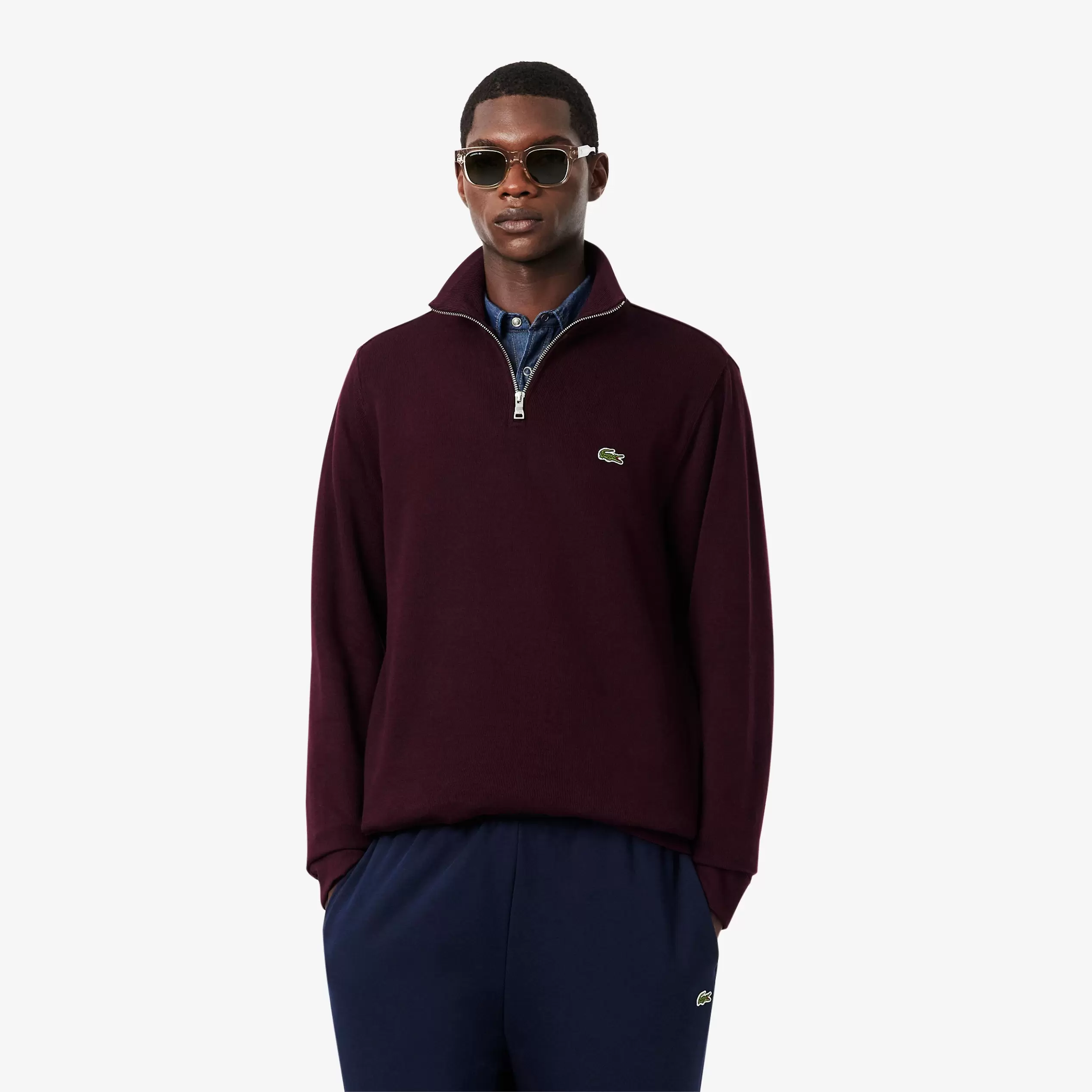 Erkek Classic Fit Yarım Fermuarlı Bordo Sweatshirt