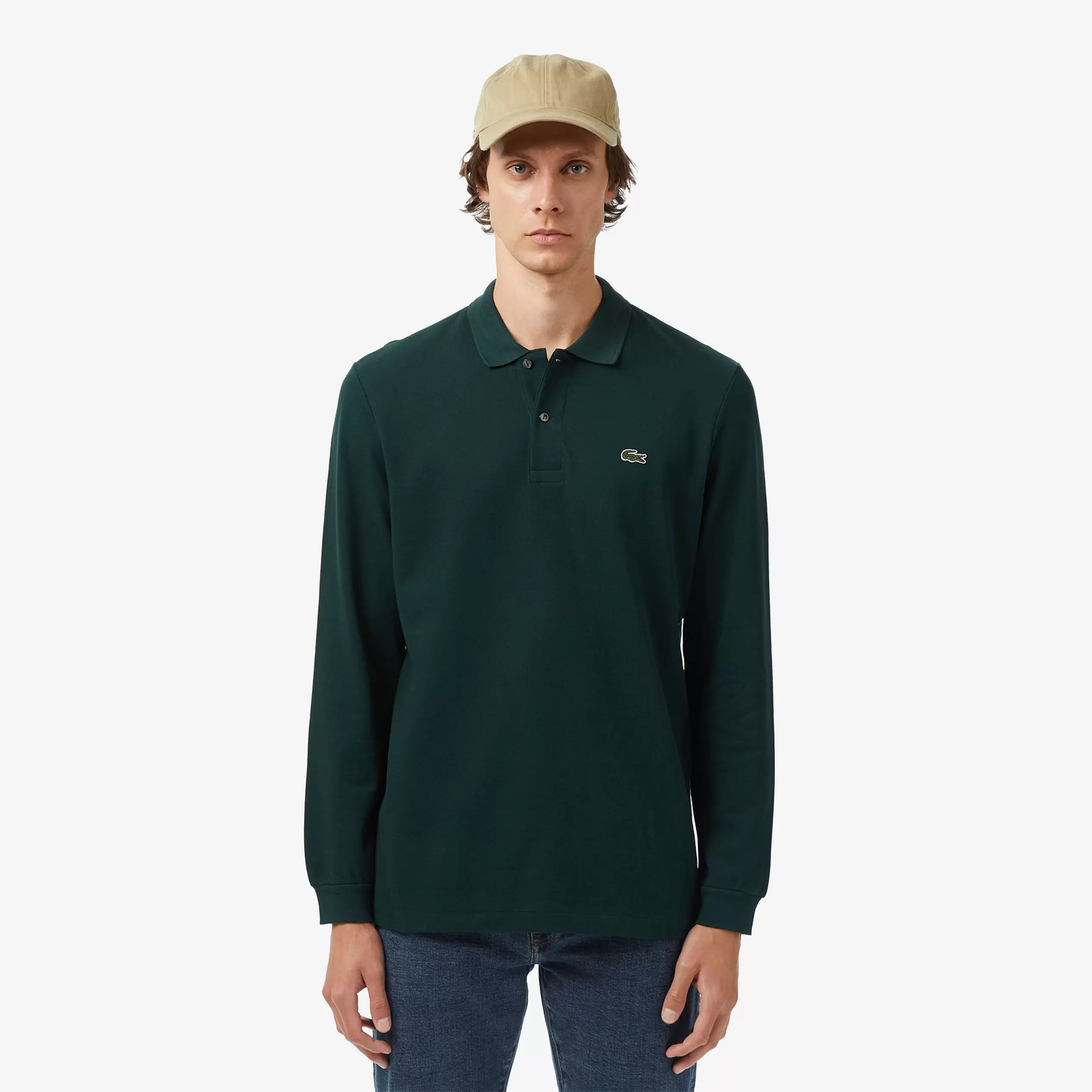L.12.12 Erkek Classic Fit Uzun Kollu Koyu Yeşil Polo