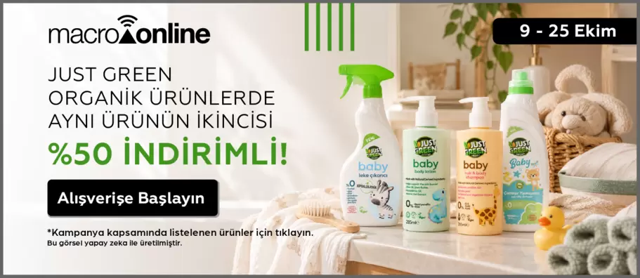 9 - 25 Ekim Just Green Markalı Aynı 2. Ürün %50 İndirimli!