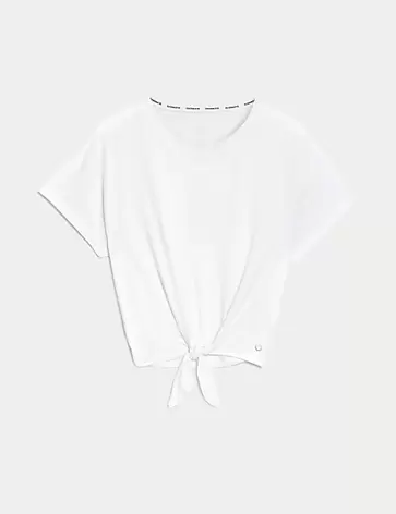 Scoop Neck Tie Front Relaxed Cropped Top