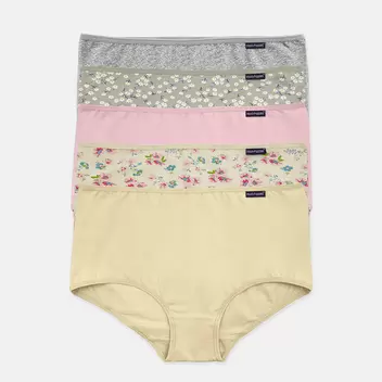 Flower Print Cotton Spandex Maxi 5pcs Ladies Panties HLU449222