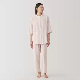 W's Side seamless thin gauze 3/4 sleeve pajamas