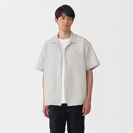 M's Breathable stretch seersucker open collar S/Slv shirt