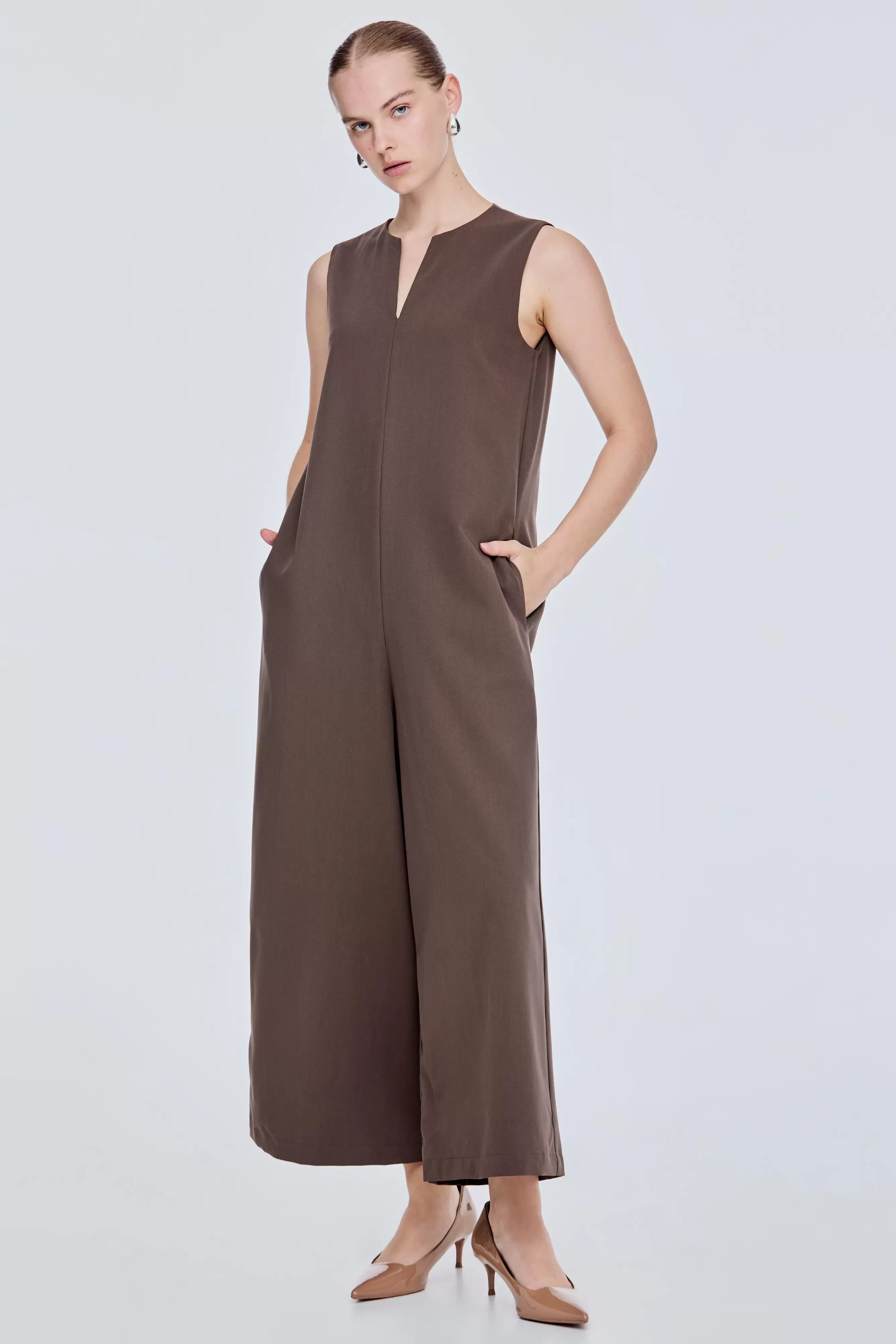 Notched Wide Leg Jumpsuit