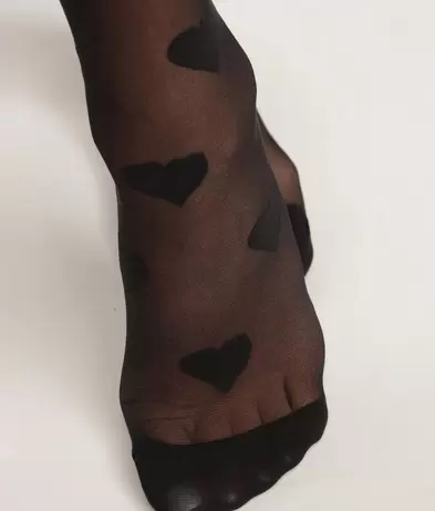 Sheer Sock with Hearts in Black