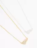 Mixed Metal Cubic Zirconia Heart Link Necklaces 2-Pack