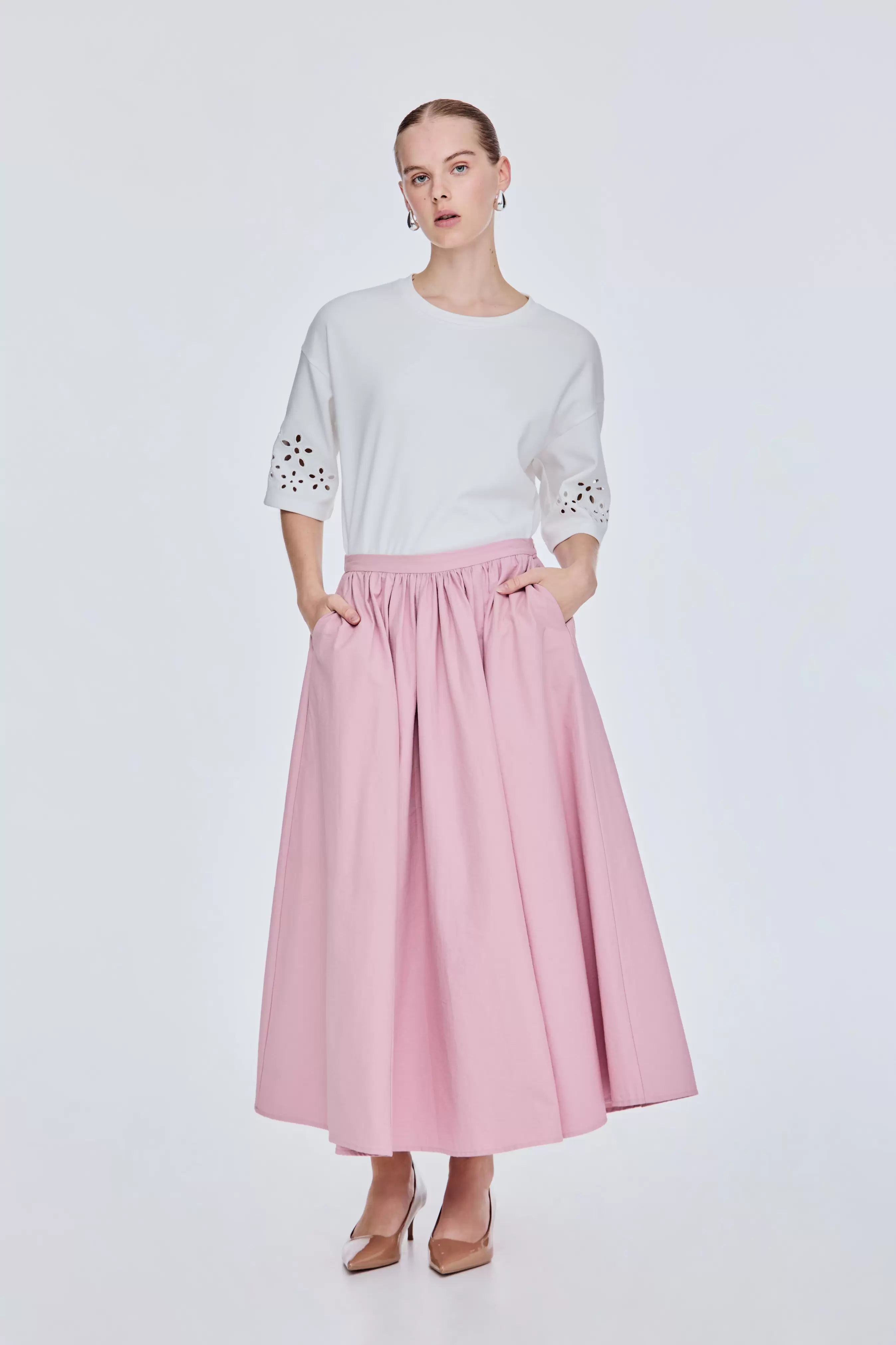Wide Flare Gathered Skirt