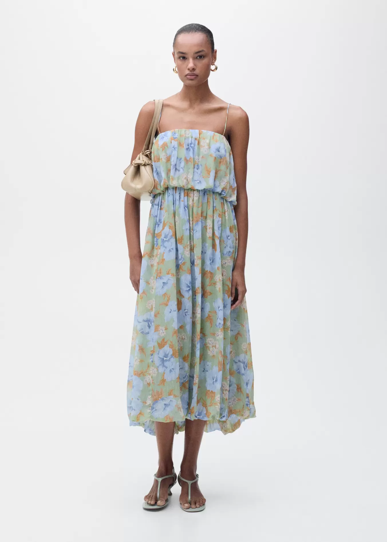Floral-print dress with gathered waist