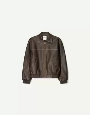 Bershka faux leather oversized jacket in brown