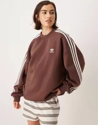 Adidas Originals Adicolor 3 stripe sweatshirt in brown
