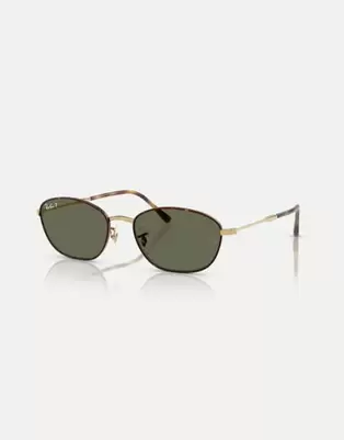 Ray-Ban Irregular polarised sunglasses with green lens in havana on gold