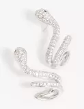 Silver Swirl Cubic Zirconia Snake Stud Earrings