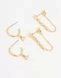 Gold Plated Cubic Zirconia Stud & Chain Earrings 2-Pack